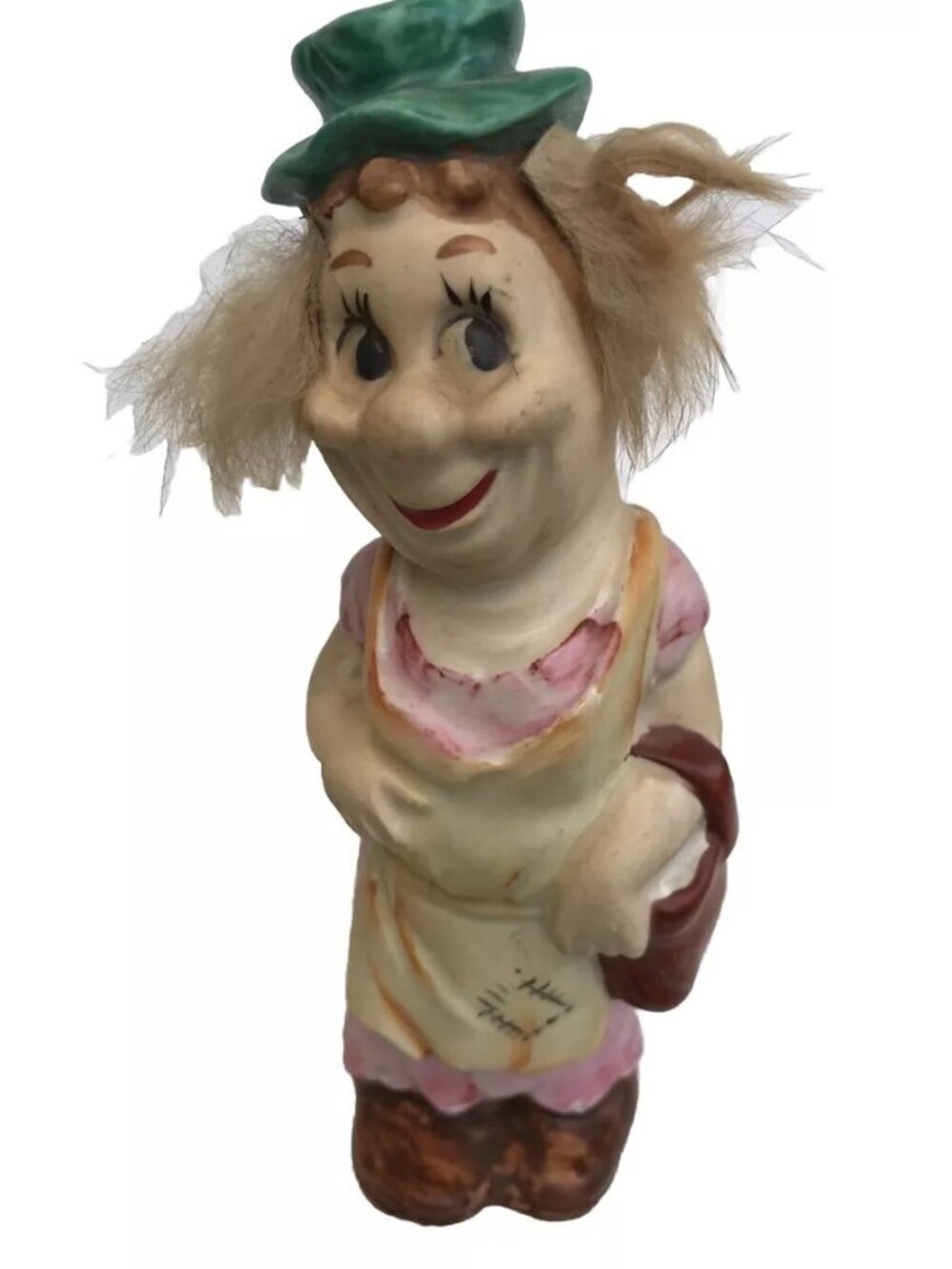 Vtg 60s Porcelain Rare Kitson Anamorphic Clown Hobo Lady 6” Figurine Kitschy MCM